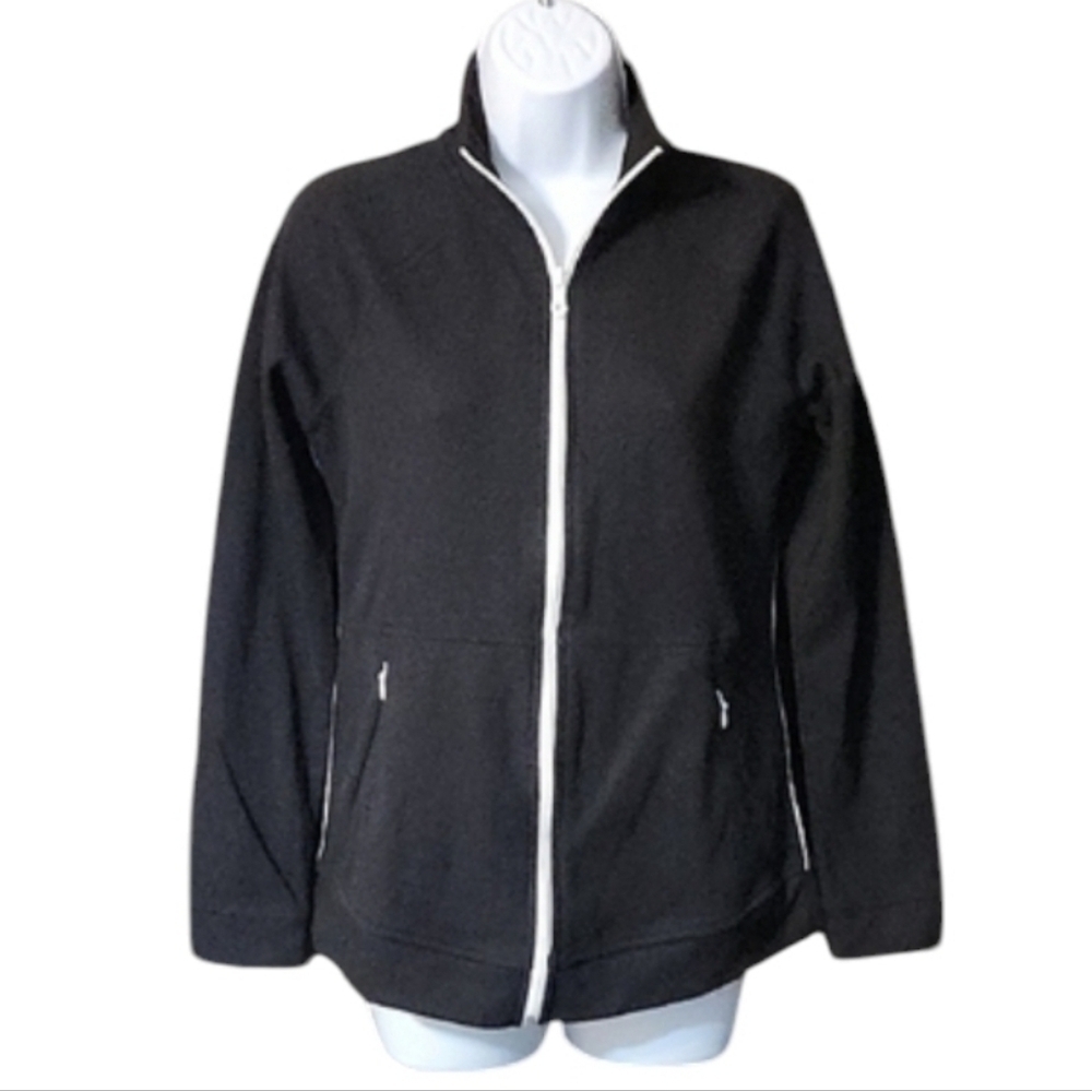 Talbots Black and White Zip Front Track Jacket NWT